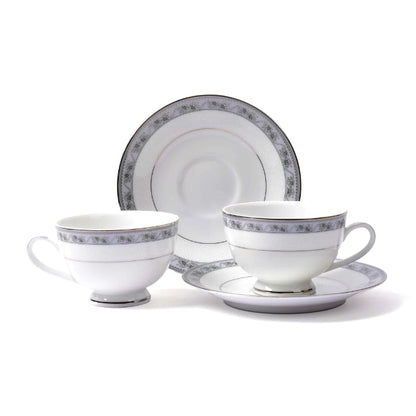 Mariella Dankotuwa Sri Lankan 12-Piece Grey Tea Cup & Saucer Set – Elegant Porcelain Tableware