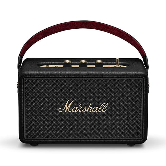 Marshall Kilburn III Portable Bluetooth Speaker – Black & Brass 360° Immersive Sound, 50+ Hours Playtime, Dust & Water Resistant (IP54)