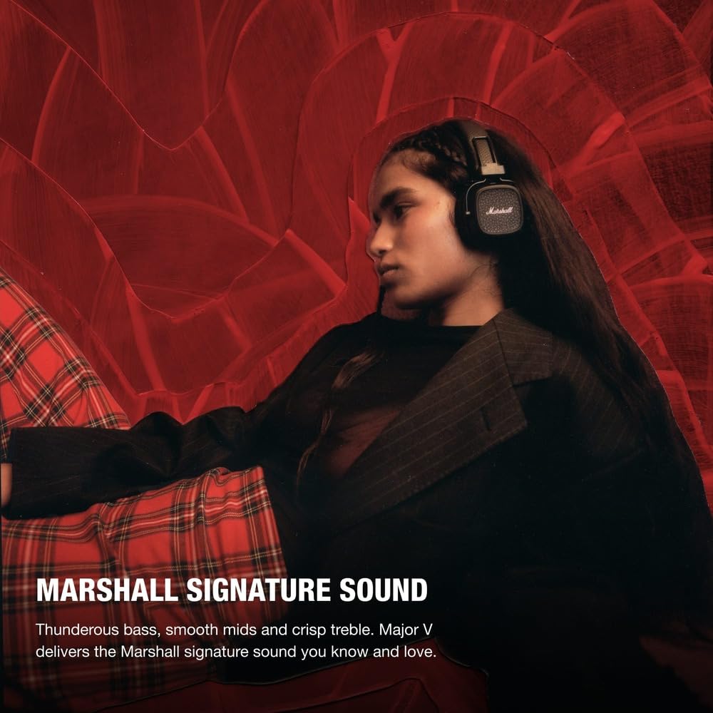 Marshall Major V Wireless On-Ear Bluetooth Headphones Black – 100+ Hours Playtime