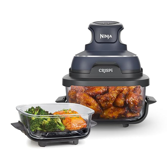 Ninja CRISPi Portable Air Fryer 1700W – 4-in-1 Air Fry, Roast, Recrisp & Keep Warm | Compact Space-Saving Design with 3.8L & 1.4L Glass Containers & Lids