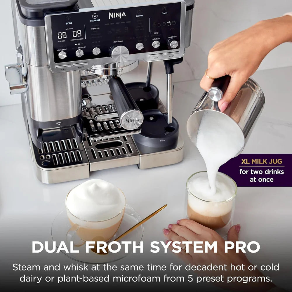 Ninja ES701 Luxe Café Pro Series Espresso Machine with Grinder & Frother  Espresso, Drip Coffee & Cold Brew Maker Integrated Tamper  Hands-Free Milk Frother