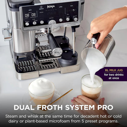 Ninja ES701 Luxe Café Pro Series Espresso Machine with Grinder & Frother  Espresso, Drip Coffee & Cold Brew Maker Integrated Tamper  Hands-Free Milk Frother
