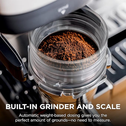 Ninja Luxe Premier ES601EU 3-in-1 Coffee Maker with Grinder and Frother for Latte, Cappuccino, Cold Brew & Espresso, Easy to Use, 4 Presets for Frothing, Silverands-Free Frother for Cappuccinos & Lattes  Assisted Handling