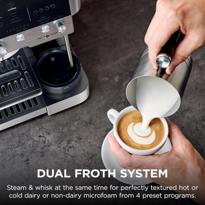 Ninja Luxe Premier ES601EU 3-in-1 Coffee Maker with Grinder and Frother for Latte, Cappuccino, Cold Brew & Espresso, Easy to Use, 4 Presets for Frothing, Silverands-Free Frother for Cappuccinos & Lattes  Assisted Handling