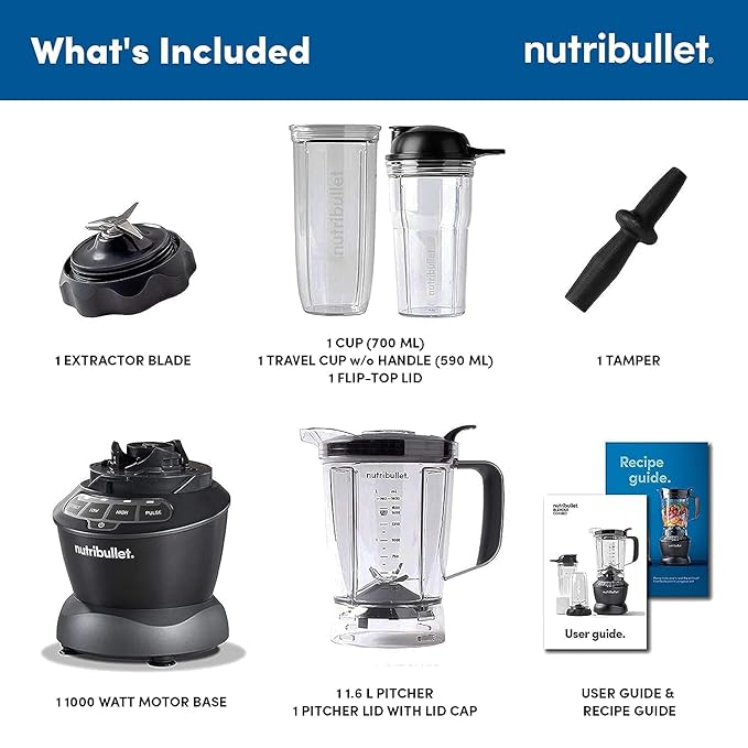 NutriBullet 1000W Combo Blender  USA’s #1 Mixer Grinder & Smoothie Maker 1.6L Large Pitcher, 3 Unbreakable Jars, Tamper & 2-Year Warranty (Dark Grey)