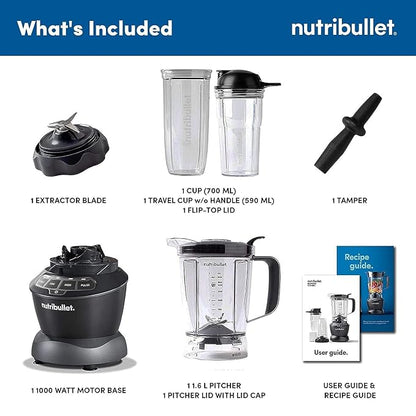 NutriBullet 1000W Combo Blender  USA’s #1 Mixer Grinder & Smoothie Maker 1.6L Large Pitcher, 3 Unbreakable Jars, Tamper & 2-Year Warranty (Dark Grey)