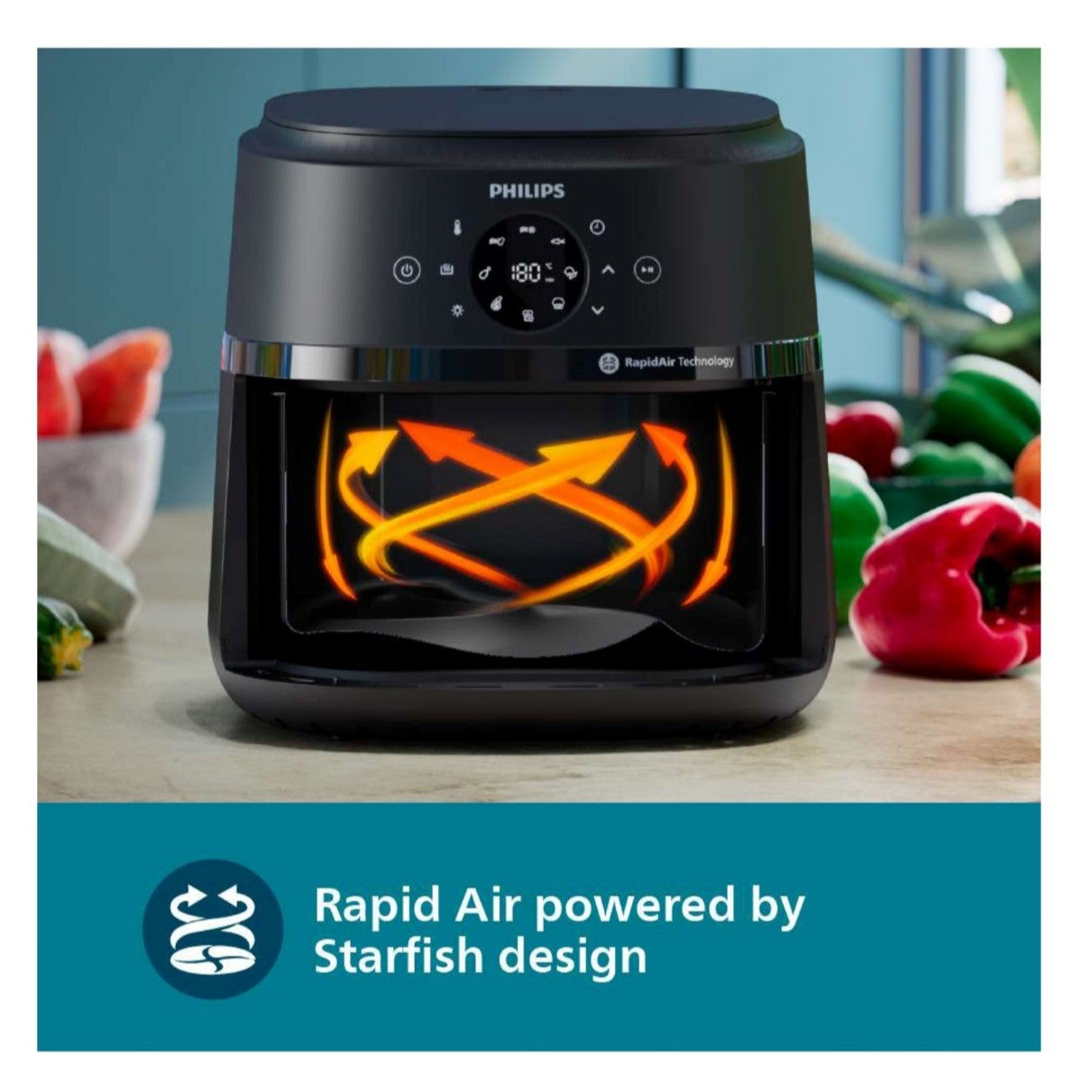 Philips 2000 Series 4.2 Litres Air Fryer with Automatic Shut-off, Dishwasher Safe, Rapid Air Technology, Non-Stick Coating (Black, NA221/00)