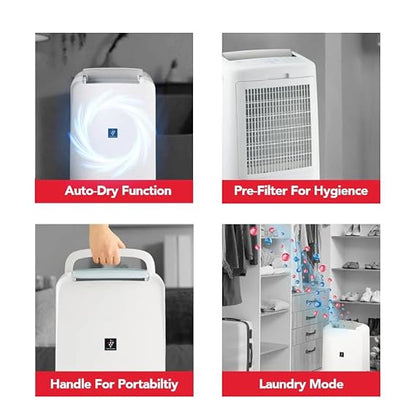 SHARP 10L-Day Electric Dehumidifier with Plasmacluster Technology – Mold, Virus & Odor Control  Clothes Dryer Function Covers 250 sq. ft.  Model DW-P10M-W