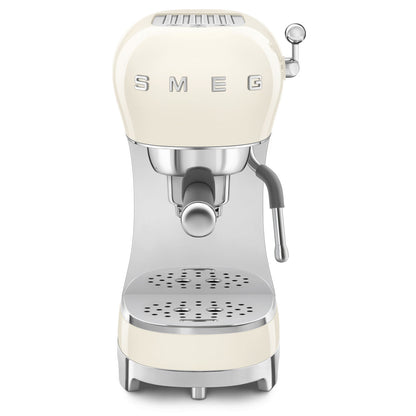 SMEG ECF02 Manual Espresso Coffee Machine Cream – 50’s Retro Style, Italian Made, Cappuccino System, Stainless Steel Filter, Compact & Space-Saving Design