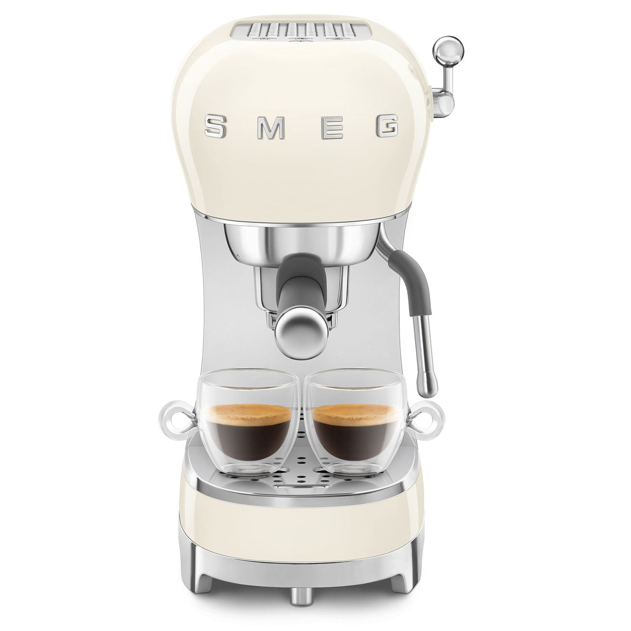 SMEG ECF02 Manual Espresso Coffee Machine Cream – 50’s Retro Style, Italian Made, Cappuccino System, Stainless Steel Filter, Compact & Space-Saving Design