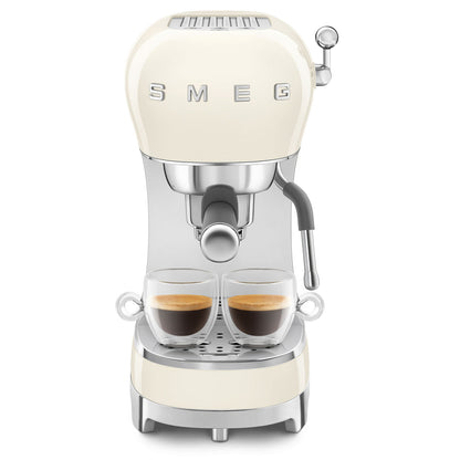 SMEG ECF02 Manual Espresso Coffee Machine Cream – 50’s Retro Style, Italian Made, Cappuccino System, Stainless Steel Filter, Compact & Space-Saving Design