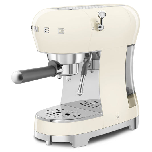 SMEG ECF02 Manual Espresso Coffee Machine Cream – 50’s Retro Style, Italian Made, Cappuccino System, Stainless Steel Filter, Compact & Space-Saving Design