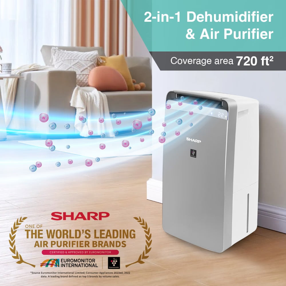 Sharp DW-J27FM-S Air Purifier with Dehumidifier  27L Day Moisture Removal & HEPA Filter