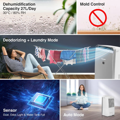 Sharp DW-J27FM-S Air Purifier with Dehumidifier  27L Day Moisture Removal & HEPA Filter