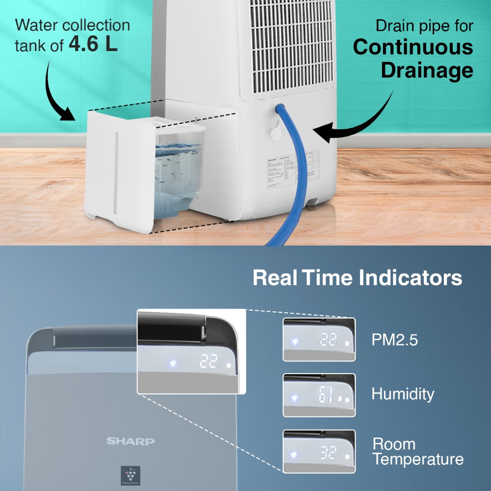 Sharp DW-J27FM-S Air Purifier with Dehumidifier  27L Day Moisture Removal & HEPA Filter
