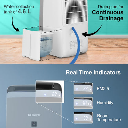 Sharp DW-J27FM-S Air Purifier with Dehumidifier  27L Day Moisture Removal & HEPA Filter