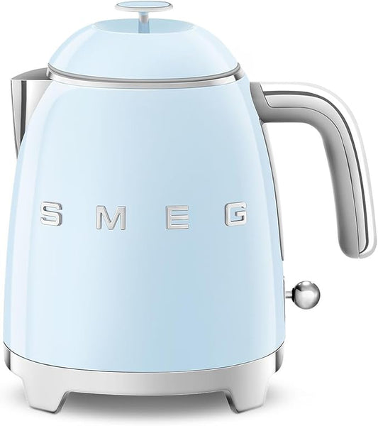 Smeg 0.8L Electric Kettle 1400W Pastel Blue – Luxury 50’s Retro Style Mini Kettle, Stainless Steel Interior, Compact Portable Design, Auto Shut-Off, KLF05 Premium Italian Brand