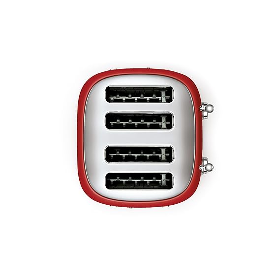 Smeg 4 Slot Toaster TSF03RDEU – Patented Red Finish, 6 Browning Levels, Defrost & Bagel Functions | 2000W Wide Slot Toaster