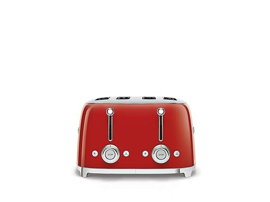 Smeg 4 Slot Toaster TSF03RDEU – Patented Red Finish, 6 Browning Levels, Defrost & Bagel Functions | 2000W Wide Slot Toaster