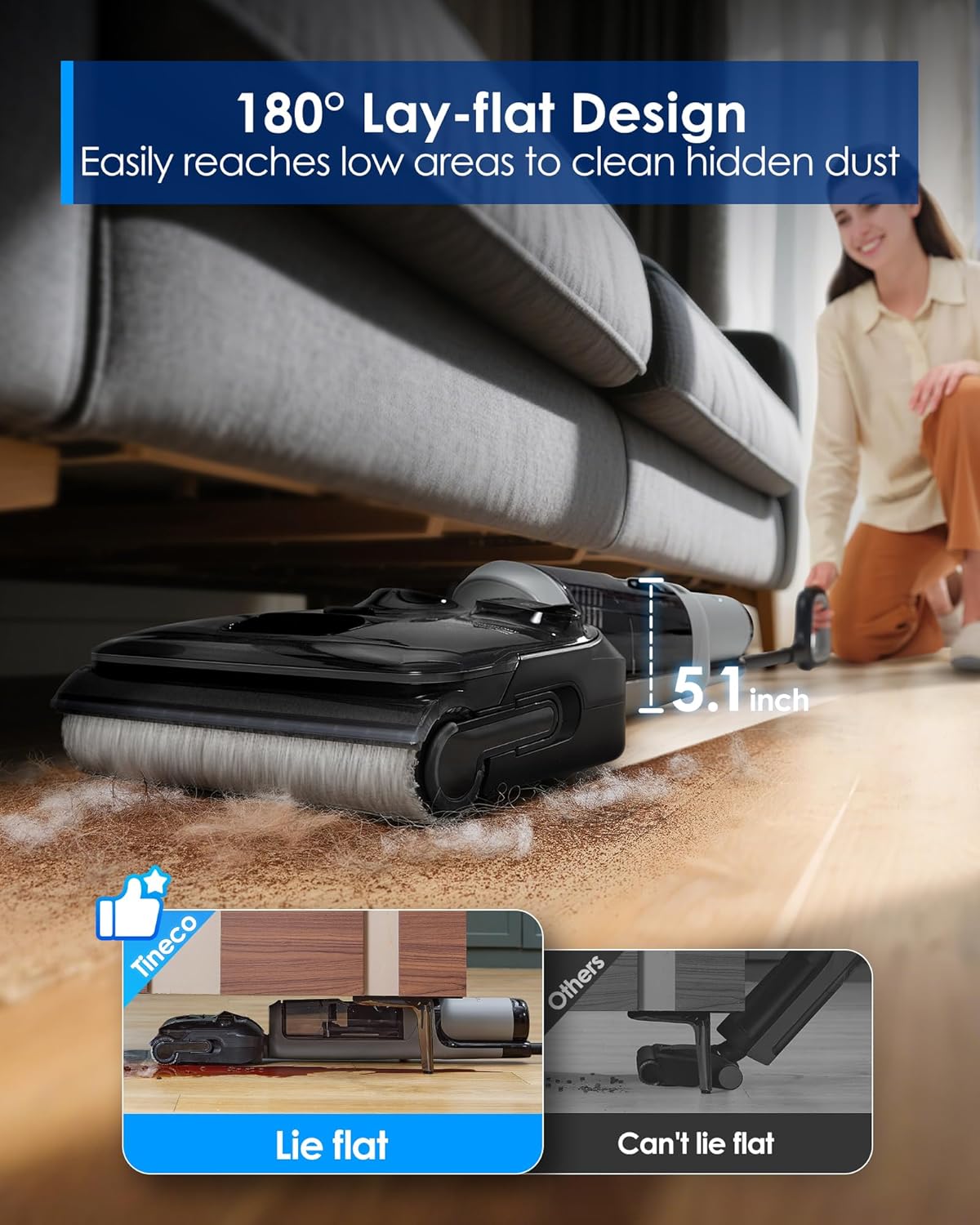 Tineco Floor ONE i5 Stretch Plus 2 Wet & Dry Vacuum Cleaner & Mop  Smart Cordless Floor Washer 180° Flat Design  Self-Cleaning Brush  Pet Hair & Tough Stain Cleaner