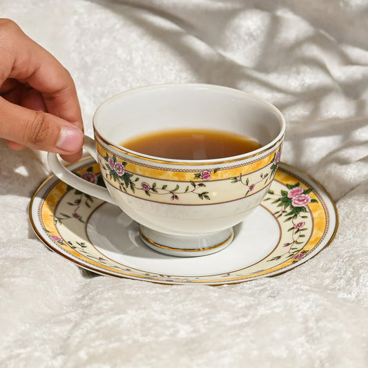 Yeseniya 12-Piece Tea Cup & Saucer Set – Elegant Yellow Porcelain Tableware | Premium Ceramic by Dankotuwa Sri Lanka