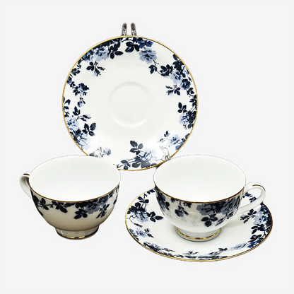 Zeneta Leaves 12-Piece Tea Cup & Saucer Set – Premium Porcelain Blue Leaf Design  Dankotuwa Sri Lanka Fine Ceramic Tableware
