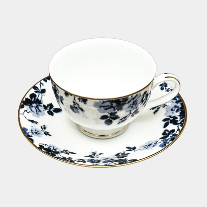 Zeneta Leaves 12-Piece Tea Cup & Saucer Set – Premium Porcelain Blue Leaf Design  Dankotuwa Sri Lanka Fine Ceramic Tableware
