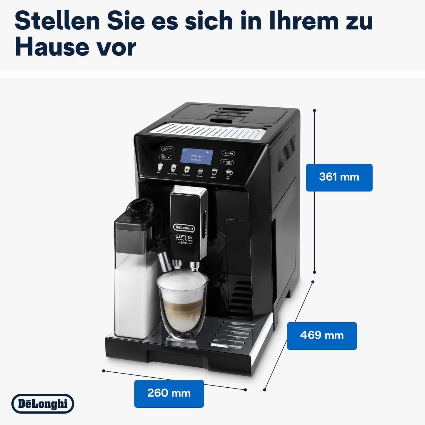 De’Longhi Eletta Cappuccino Evo ECAM 46.860.B – Fully Automatic Coffee Machine with Milk Frother, Grinder & LCD Display – Made in Italy (Black)
